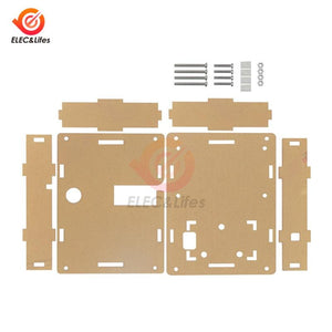 LCR-T4 Acrylic Case Housing Shell For LCR-T4 MEGA328 Transistor Tester M328 Diode Triode Capacitance ESR Meter Clear Box Case - shown as a disassembled kit of clear acrylic panels with screws, nuts, and spacers for assembly.