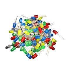 LED 5mm (mix Colors Pack Of 25 Pcs) - a scattered pile of assorted red, green, yellow, blue, and clear 5mm light-emitting diodes with metal leads.