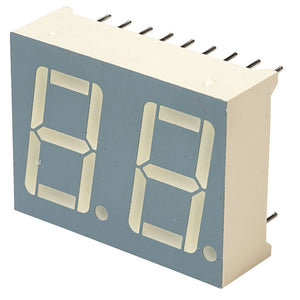 LED 7 Segment 2 Digit Common Anode Display 25MMX17MMX10MM - a rectangular, cream-colored electronic component with two blank 8-segment displays.