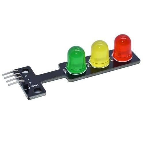 LED Traffic Light Module 5V Digital Signal Output Light Emitting Module - a green, yellow, and red LED on a black PCB with four output pins.