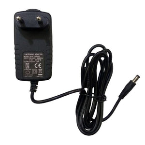 Liitokala 12V 2A 18650 Lithium Battery Charger With DC Plug - a black power adapter with a two-pin wall plug and a DC barrel connector attached by a coiled cable.