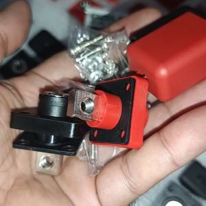 Lithium Battery Power Terminal All-Copper Quick Connector Pair 120A - shown as a pair of black and red connectors with threaded terminals and mounting screws.