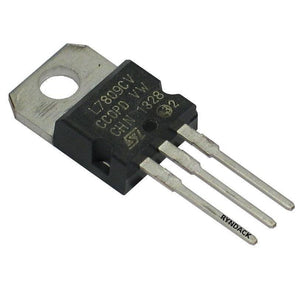 LM7809 / 7809 Voltage Regulator - L7809CV voltage regulator in a black TO-220 package with a metal heatsink tab and three silver pins extending from the base.