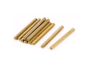 M3X55MM Female To Female Thread Brass Hex Standoff PCB Pillar Spacer - a group of several gold-colored hexagonal metal spacers on a white background.