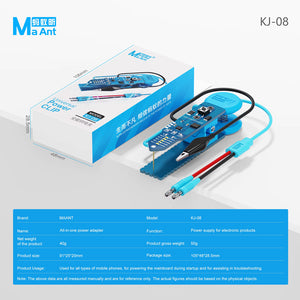 MAANT KJ-08 power clip and box with supplier dimensions and weight specifications
