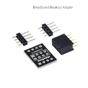 Makerfocus Adapter For NRF24L01+ Transceiver Module And ESP8266 ESP-01 WiFi Module - a black circuit board, two 4-pin male headers, and one 8-pin female header on a white background.