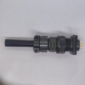 Maojwei IS09001 14S-6p Military Connector - a dark green cylindrical metal connector with a black cable strain relief and a four-pin male plug.