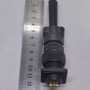 Maojwei IS09001 14S-6p Military Connector - shown next to a metal ruler, featuring a black cylindrical body with a six-pin circular connector and cable.