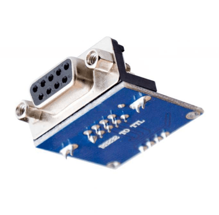 MAX232 RS232 To TTL Converter Module DB9 Serial Port Connector - a blue circuit board with pins and a female DB9 serial connector.
