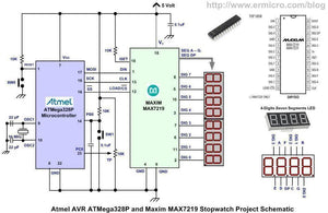 MAX7219 Seven Segment And Dot Matrix Display Driver - an ATmega328P microcontroller connected to a MAX7219 and 8-digit display.