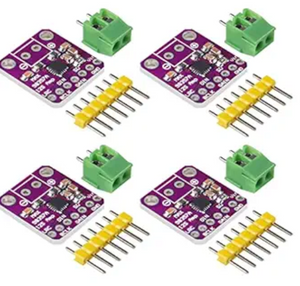 MAX98357 I2s Pcm Digital Audio Amplifier Board - 3W Class D DAC Decoder - four purple circuit boards, four green terminal blocks, and four yellow pin headers.