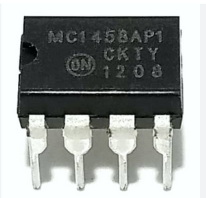 MC1458P 2 Channel 1 MHz Dual Operational Amplifier Breadboard Friendly DIP 8 15 - a black 8-pin DIP integrated circuit chip with silver metal pins, shown in a close-up view.