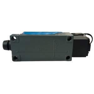 Me-8108 Mini Limit Switch - shown from the side, featuring a grey rectangular body with mounting holes and embossed 56mm and 21mm dimension markings.