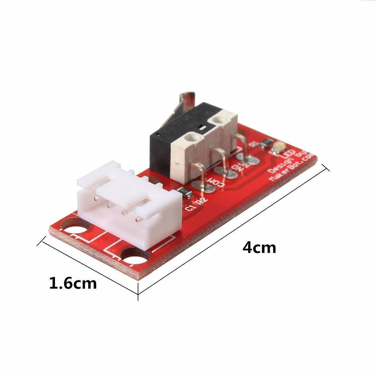 Mechanical End Stop Endstop Limit Switch For CNC 3d Printer Ramps 1.4 - a red circuit board with a white connector and a black switch, shown with 4cm by 1.6cm dimensions.
