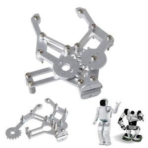 Mechanical Metal Gripper For Robot Mechanical Claw Robotic Arm Manipulator - shown as a silver metal assembly with two robot figures in the corner.