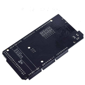 MEGA2560 + WiFi R3 ATMEGA2560 With ESP8266 (32MB Memory) – All-in-one Development Board - shown from the underside, featuring a black PCB with pin headers and printed text.