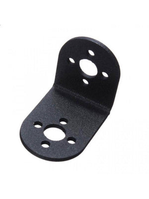 Metal Servo Bracket L - Shape - a black, L-shaped metal mounting bracket featuring two circular centers surrounded by four small mounting holes on each side.