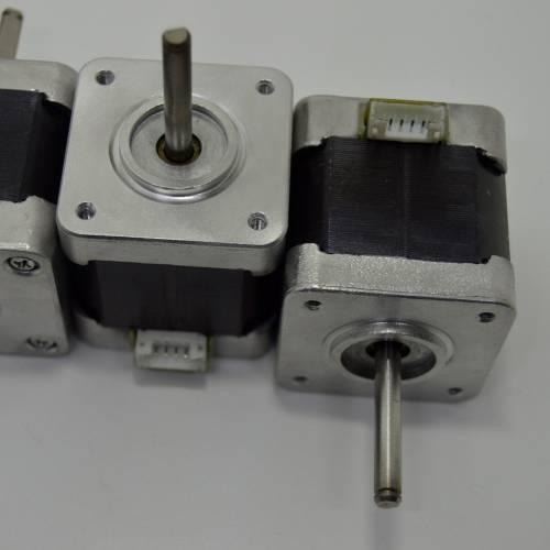 Minebea Japan d Cut Shaft NEMA 17 Stepper Motor For 3d Printer CNC - three silver and black square motors with white 4-pin connectors and protruding metal shafts.