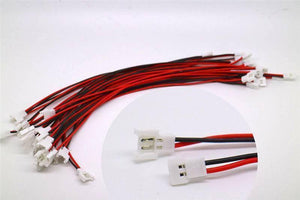 Mini Micro JST2.0 Losi 2.0mm 2-pin Connector Plug Male Female With Wire - a bundle of wires with male and female white connectors and a close-up of the two-pin plugs.