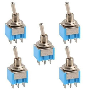 Mini Mts-203 6-pin Dpdt 6A 125VAC Toggle Switch 6 Pin On Off Toggle Switch 2 Positions - shown as a set of five identical blue and silver switches with six metal pins each.