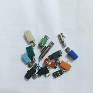 Mini Vibration Motor MT35 3V - shown as a collection of various small vibration motors in assorted plastic housing colours including blue, green, and orange.
