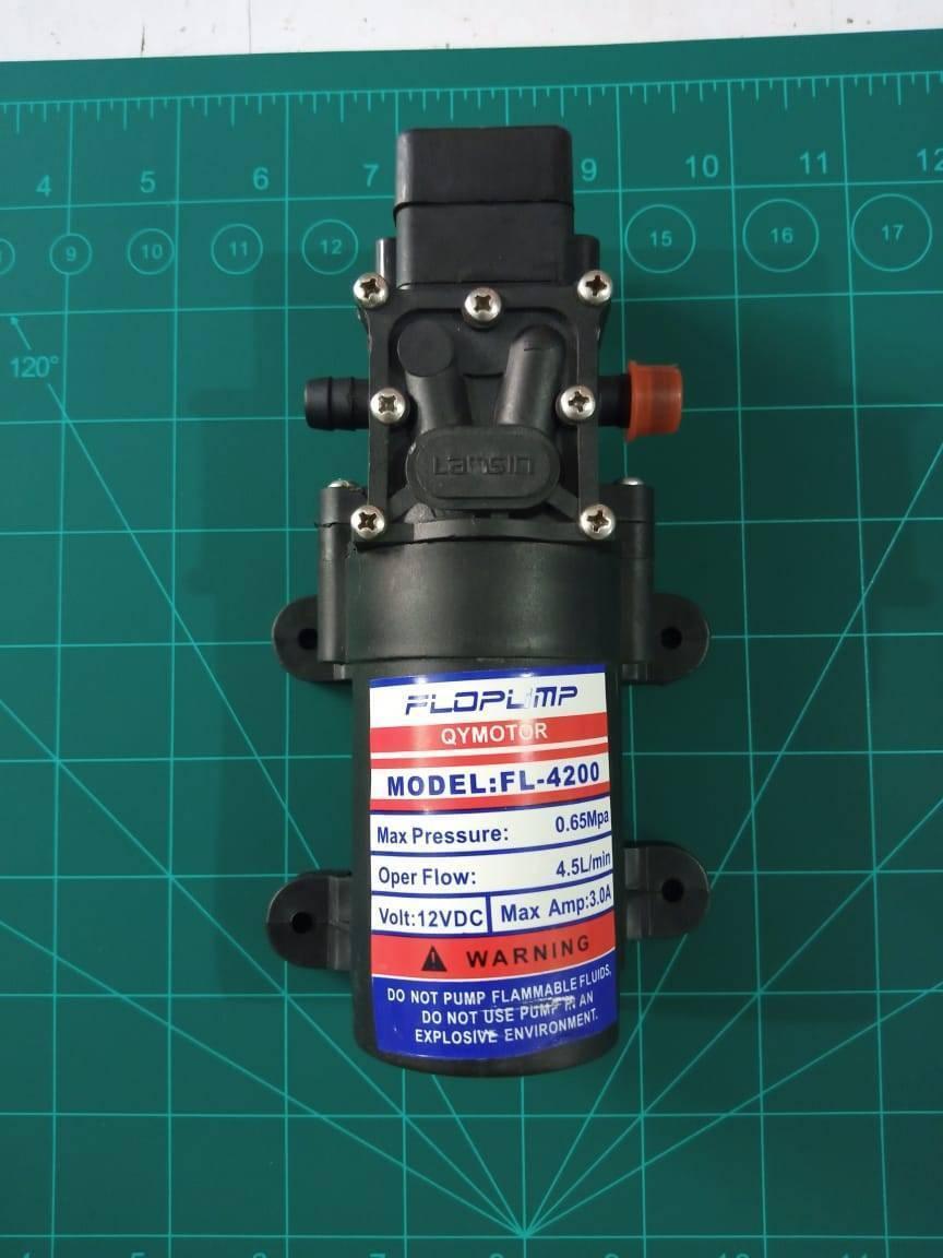 Mist Pump High Pressure Low Noise 12V 70W 4.5l/min Fog Maker Pump - a black cylindrical electric pump with a label showing FL-4200 specifications.