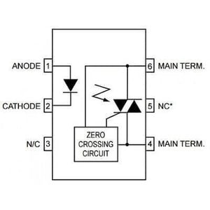 MOC3061 Zero Cross Phototriac Driver Optocoupler IC DIP6 - a black and white technical circuit diagram showing pin connections and internal components.