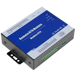 Modbus Slave RTD Remote I/o Module Data Acquisition 8 RTD Inputs 12~36VDC With Anti-reverse Protection M340 - a blue and black rectangular device with green terminal blocks, status LEDs, and printed connection diagrams.