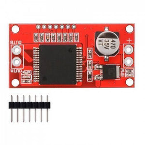 Monster Moto Shield VNH2SP30 Motor Driver - a red rectangular circuit board with a large chip, a capacitor, and a separate seven-pin header strip.