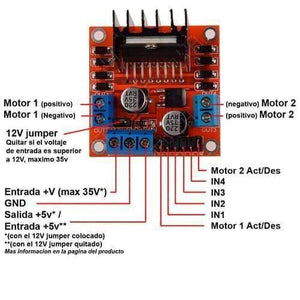 Motor Driver Module L298N For Arduino Dual h Bridge Motor Driver - an orange rectangular circuit board with a black heatsink, screw terminals, and Spanish text labels indicating wiring connections.