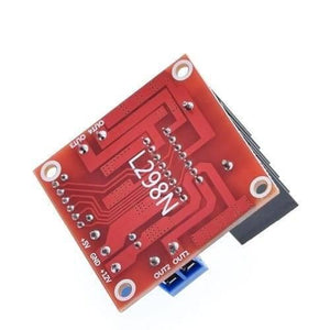 Motor Driver Module L298N For Arduino Dual h Bridge Motor Driver - the red printed circuit board with labeled pins for +5V, GND, +12V, OUT1, OUT2, OUT3, and OUT4.
