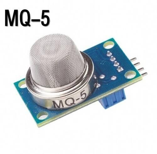 MQ5 Methane Lpg Liquid Propane Gas Sensor Module - a silver metal sensor head on a blue circuit board with four output pins and a blue potentiometer.