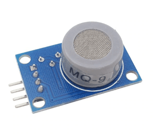 MQ9 Carbon Monoxide Methane And Lpg Gas Sensor Module - a blue rectangular circuit board with a grey cylindrical sensor and four metal output pins.