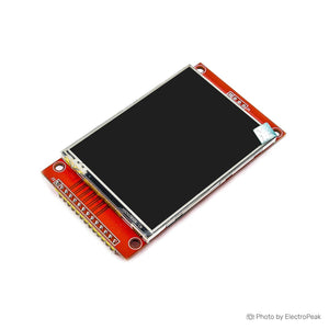 MSP2807 2.8 Inch 320*240 SPI Serial TFT LCD Module Display Screen With Touch Panel Driver IC ILI9341 For MCU - a rectangular red circuit board with a black screen and a single row of pin headers along one side.