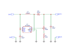 MT3608 Mini Adjustable DC-DC Boost Module - the U1 chip, inductor L1, diode D1, capacitors, and resistors.