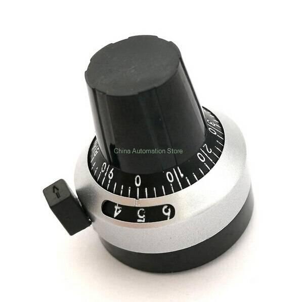 Multi-turn potentiometer knob with dial knob 3590S potentiometer knob with switch lock switch - black and silver cylindrical dial knob featuring a numerical display window showing 4, 5, and 6.