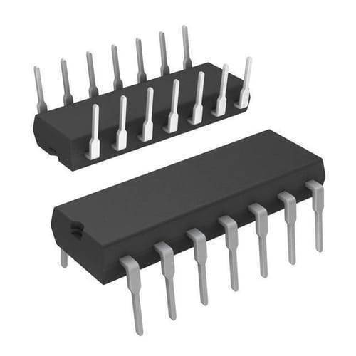 Nand Gate CD4011 IC CMOS Quad 2 Input Nand Gate - two black, rectangular 14-pin integrated circuit chips with silver-colored metal pins.