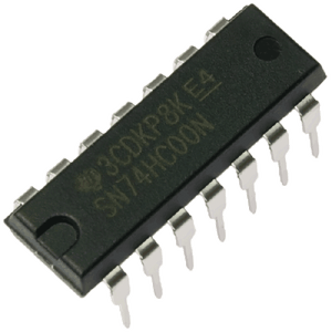 Nand Gates IC 74HC00 Nand IC 7400 74LS00 - a black 14-pin dual in-line package integrated circuit with SN74HC00N printed on the top surface.