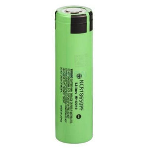NCR18650B 3.7V to 4.2V 2000mAh Lithium battery 18650 Cell Battery - NCR18650PF Li-ion battery, a single green cylindrical 18650 cell with printed safety warnings and specifications, standing upright on a white background.