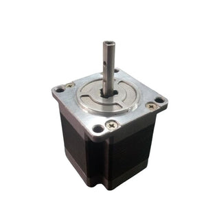 NEMA 20 Stepping Motor – Precision Control for Robotics, CNC & Automation | Digilog.pk - a silver and black square-bodied motor with a central vertical metal shaft and four mounting holes on the top face.