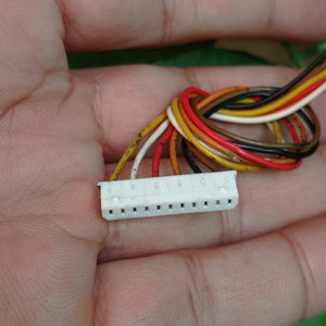 NEMA23 Stepper Motor Connector Flat Pins - shown as a close-up of a white 10-pin plastic connector housing with multi-coloured wires attached.