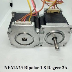 NEMA23 Stepper Motor Connector Flat Pins - shown as two silver metal stepper motors with multi-colored wires connected to white flat-pin headers.