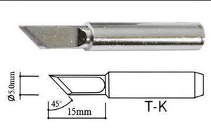 New Soldering Tip 900M T-k Shape k 5mm Aoyue Pt Zhaoxin Wep Repro Hakko - shown as a silver-colored metal soldering iron tip alongside a technical line drawing with dimensions of 5.0mm and 15mm.