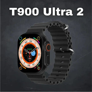 Newest 2024 T900 Ultra 2 Smartwatch 2.09 Inches Large Screen Long Standby Time Brightness Display - with a textured silicone strap and a digital watch face displaying a compass-style dial and various icons.
