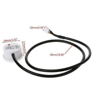 Non Contact Liquid Level Sensor Stick Type Water Detector Switch DC XKC-Y25-NPN - shown as a white cylindrical sensor with a black cable, a white connector, and red indicator light dimensions.