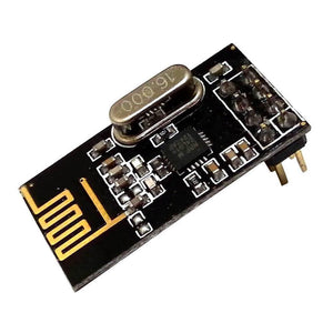 NRF24L01 2.4GHz Wireless Transceiver Module - a black circuit board, an integrated antenna, a 16.000 crystal oscillator, and an 8-pin connector.