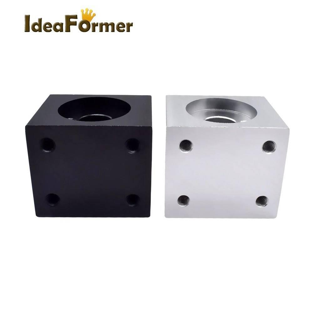 Nut Housing Bracket For 8mm T8 Trapezoidal Lead Screw Conversion Nut Seat Aluminum Block 15 3d Printing Parts - two square aluminum blocks, one black and one silver, each with a central circular hole and four threaded holes.