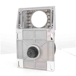 Oblique Teeth NEMA34 Helical Gearbox With Timing Belt For CNC Machine - silver metal housing, a circular opening at the top, and a central black gear protruding from the front.