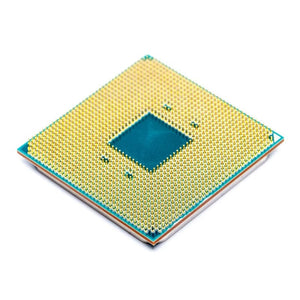 On Demand AMD YD1400BBAEBOX Ryzen 5 1400 Processor with Wraith Stealth Cooler - shown as a close-up of the underside of the square green circuit board featuring a dense grid of gold connector pins.