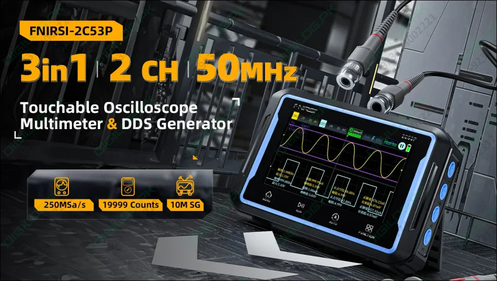 FNIRSI 2C53P 3-IN-1 50MHz Dual Channel Oscilloscope Signal Generator Multimeter (Portable DSO)